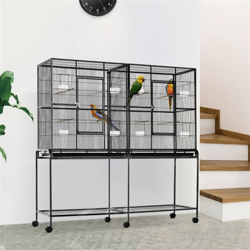 Spacious Metal Bird Cage with Perches, Food Containers & Storage Shelf Ideal for Small to Medium Birds