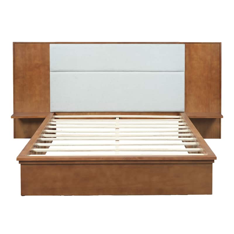 Christopher Knight Home - Avery Platform Bed Frame with Upholstered Headboard & Built-In Side Shelves, No Box Spring Needed