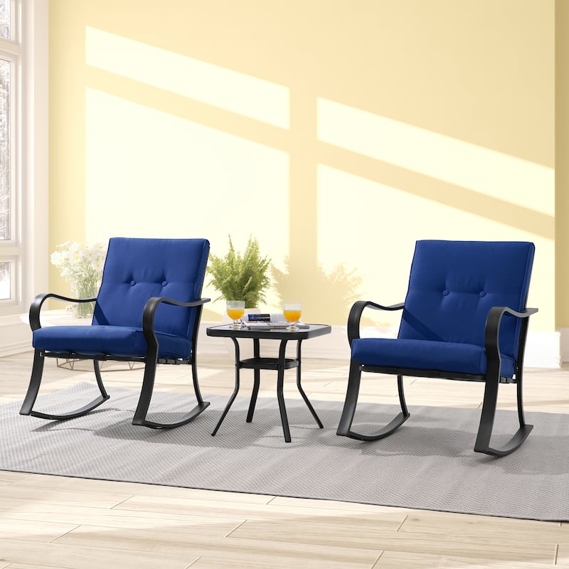 LIVOOSUN 3 Pieces Outdoor Bistro Sets With Table, Soft Cushions