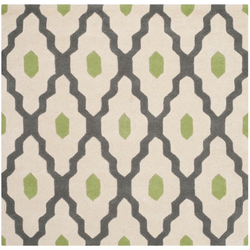 SAFAVIEH Handmade Chatham Sutapa Modern Moroccan Wool Rug - 5' Square - Dark Grey/Ivory
