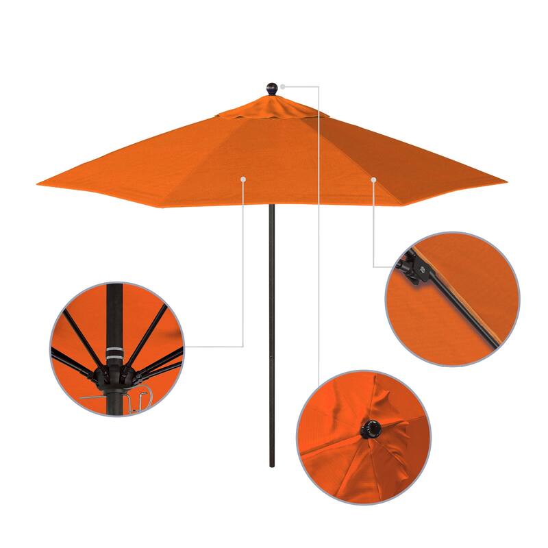 California Umbrella 9' Rd. Aluminum Frame, Fiberglass Rib Market Umbrella, Push Open, Bronze Finish, Pacifica Fabric