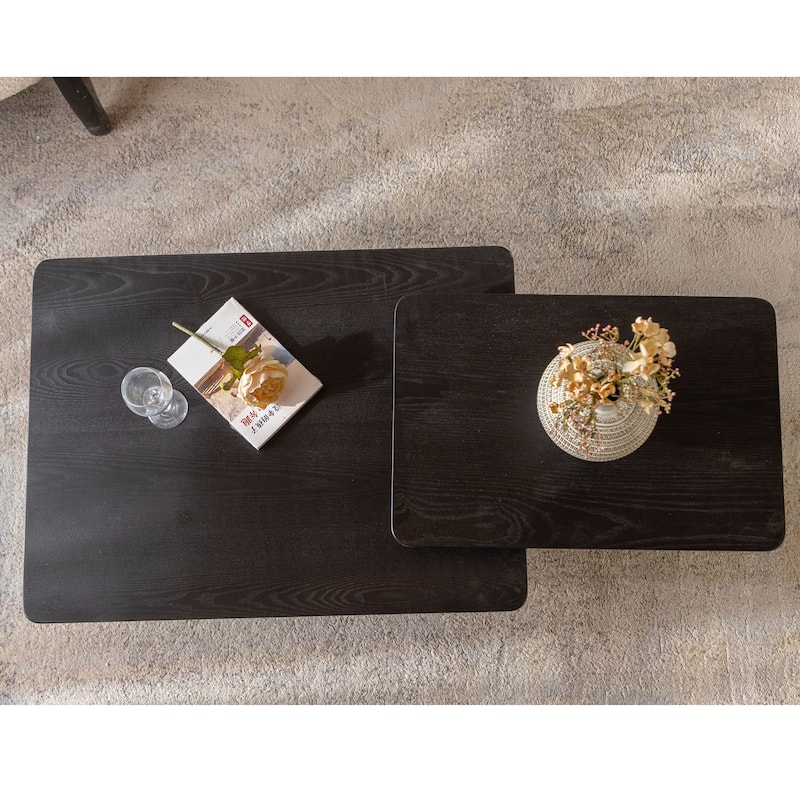 Vintage Fashion Style Square Coffee Table with Wood Grain Finish, for Living Room Office and Dining Room Black Set of 2