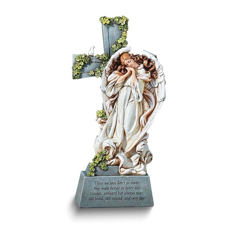 Curata Studio Irish Memorial Angel with Poem Garden Cross Stone Resin Statue
