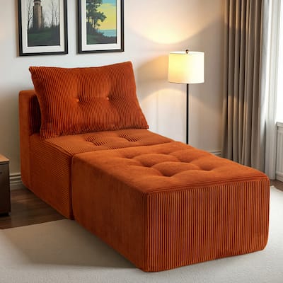 Modular Sectional Corduroy Chaise Lounge - 64.5"D x 28.3"W x 26.3"H