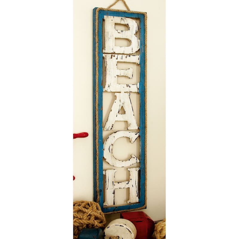 Wooden Sign Beach Wall Decor with Rope Hanger - Beige - Roche River Decor