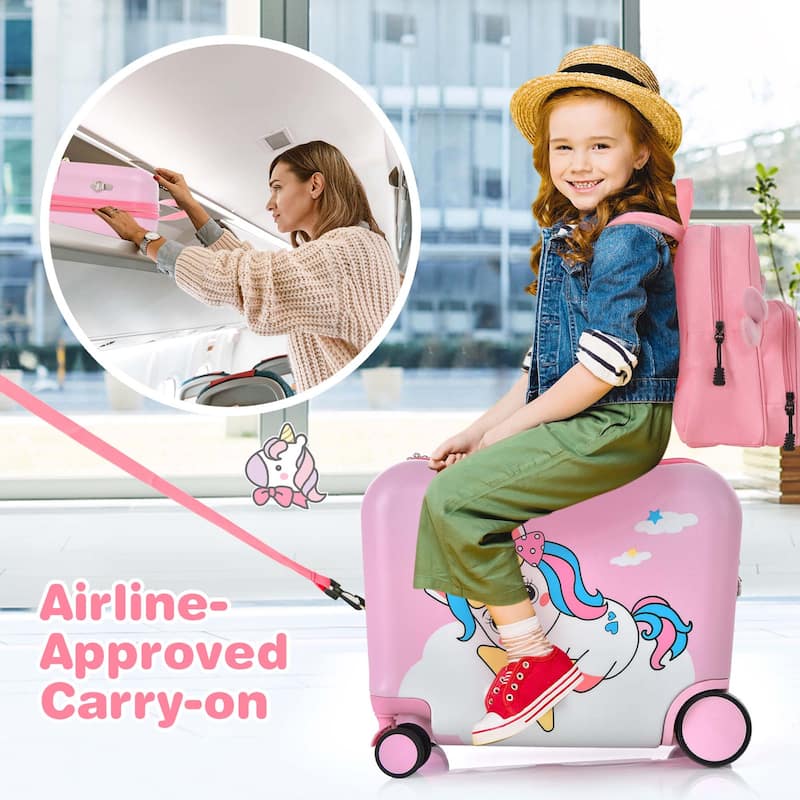 2PC Kids Ride-on Luggage Set 18'' Carry-on Suitcase & Backpack