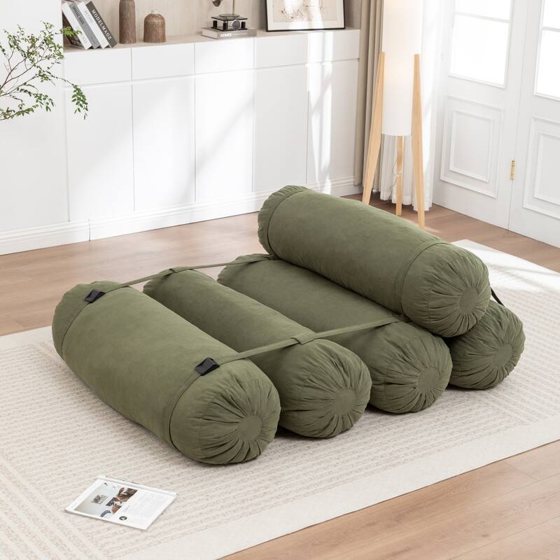 Versatile Lazy Sofa Corduroy Chaise Lounge Floor Couch Composed of 5 Cylindrical Pillows with Adjustable Straps