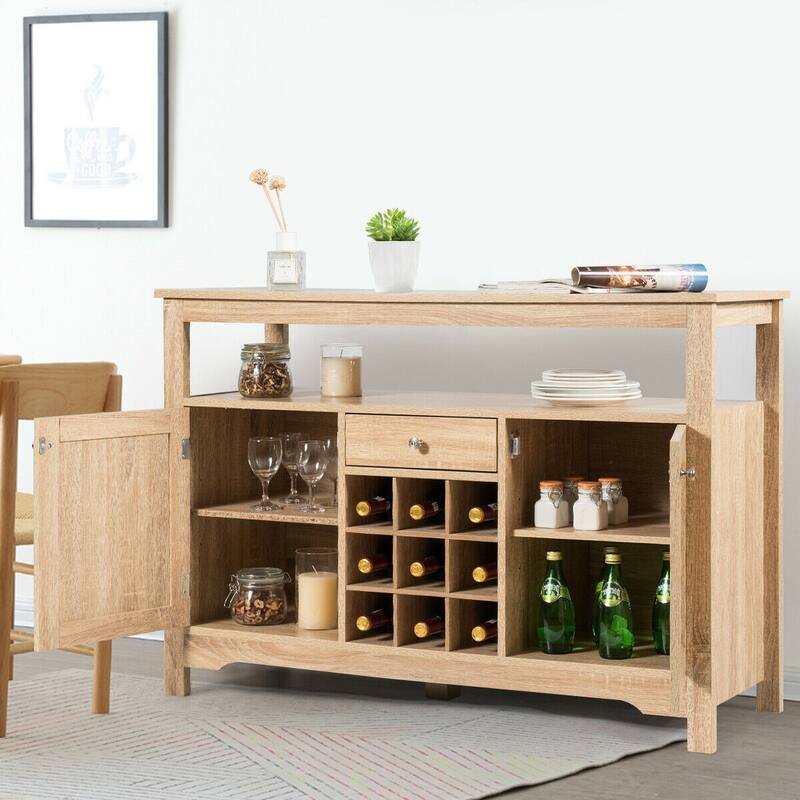 Gymax Buffet Server Wine Cabinet Console Table Dining Room Natural