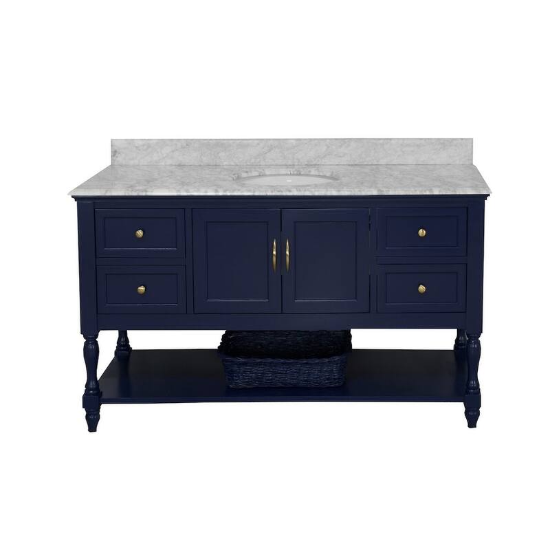 KitchenBathCollection Beverly 60" Single Bathroom Vanity with Carrara Marble Top