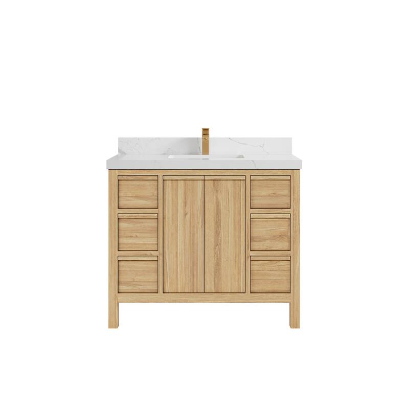 Willow Collections 42 in. W x 22 in. D Elizabeth Solid Teak Single Sink Bathroom Vanity with Countertop - 2" Calacatta Laza - Light Natural Teak