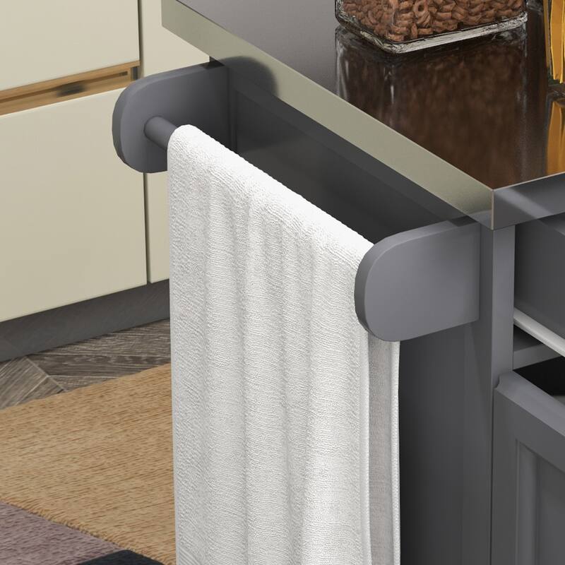 HOMCOM Kitchen Island on Wheels, Rolling Kitchen Cart with Stainless Steel Countertop, Drawer, Gray