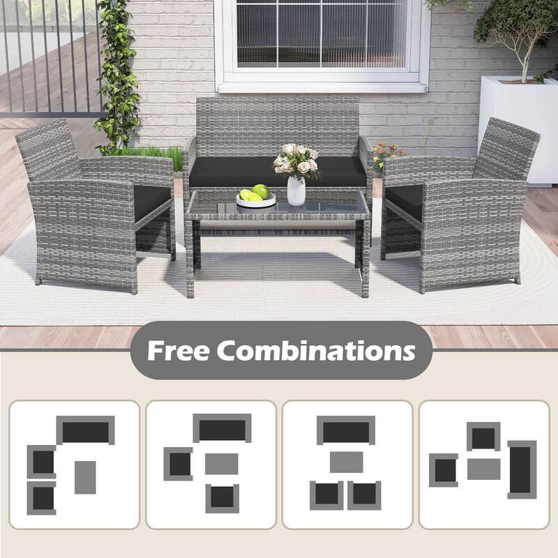 Costway 4 PCS Patio Conversation Set with Seat Cushions & Tempered - See Details