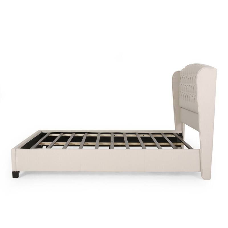 Ivory Queen Size Upholstered Platform Bed with Strong Slats Support for Bedroom