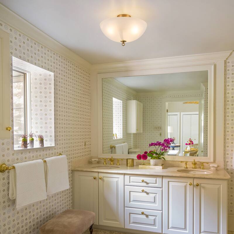 Modern Glam 3-Light Cloud Glass Dome Semi Flush Mount - Brass - 15.8" W × 9.5" H