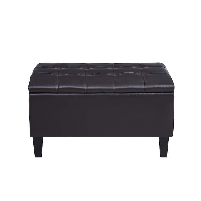 Large Mid-Century Tufted Faux Leather Storage Ottoman