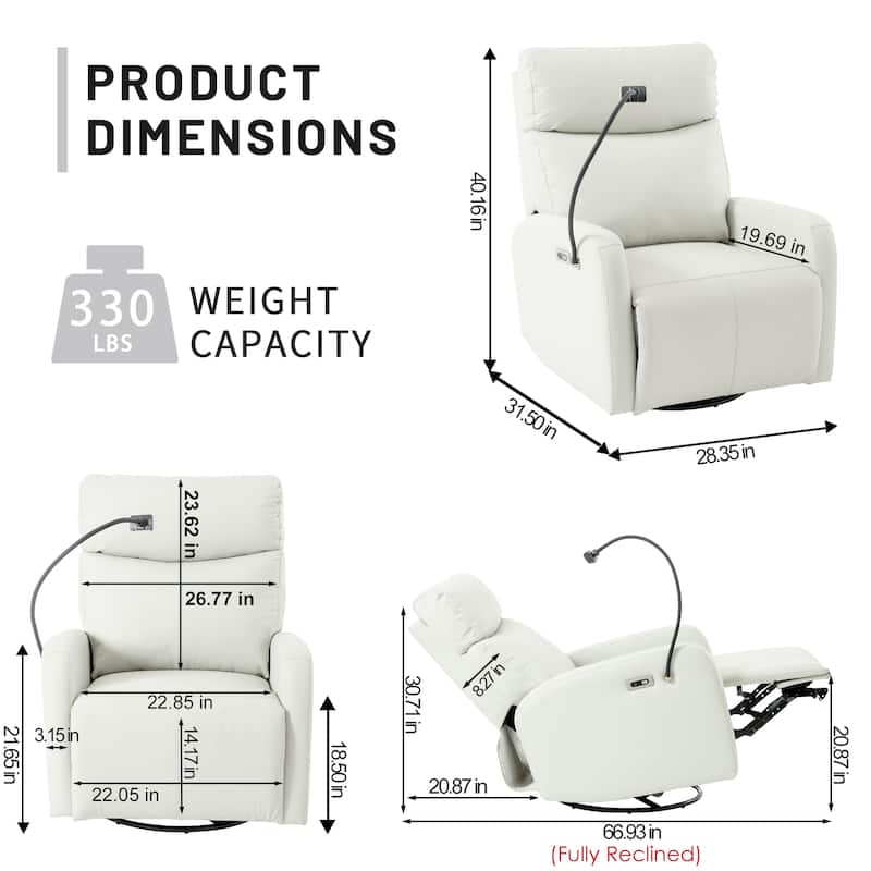 270° Swivel Rocking Recliner with USB Ports, Electric Recline, and Overstuffed Comfort for Ultimate Relaxation