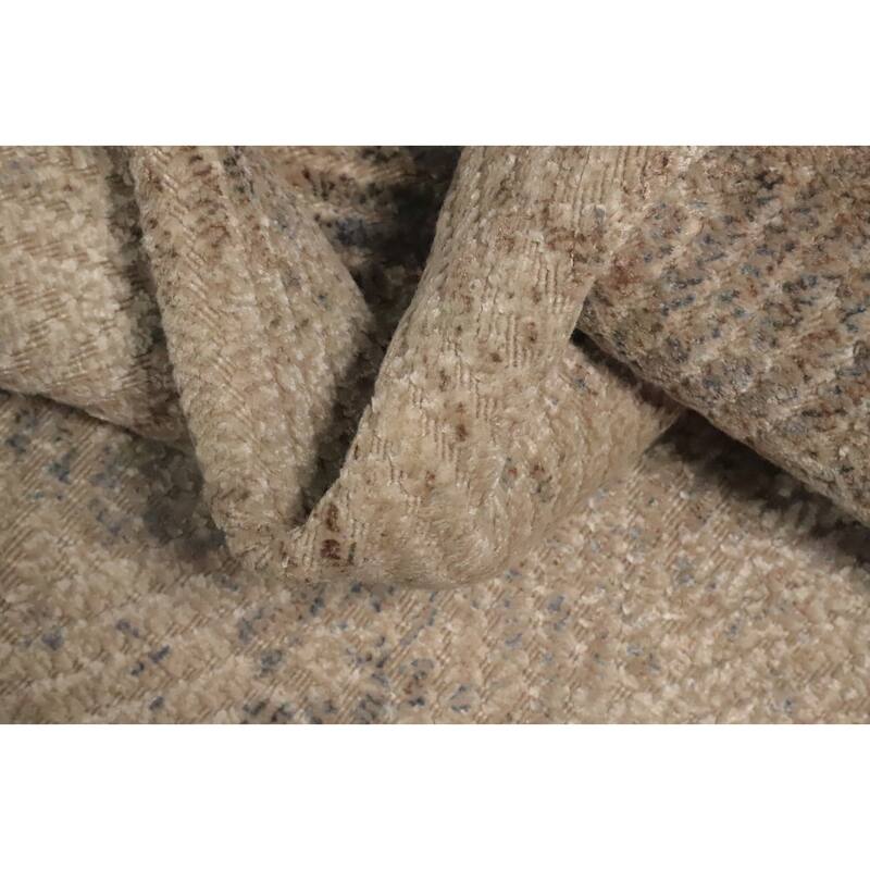 Hand Knotted Oriental Viscose Silk Carpet Modern All-Over Beige & Ivories Abstract Area Rug - 7' 9'' X 5' 10''