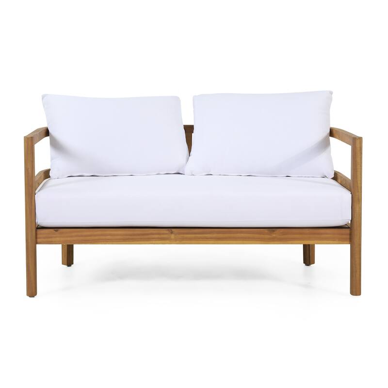 Ellendale Outdoor Acacia Wood Outdoor 4 Seater Chat Set with Cushion by Christopher Knight Home