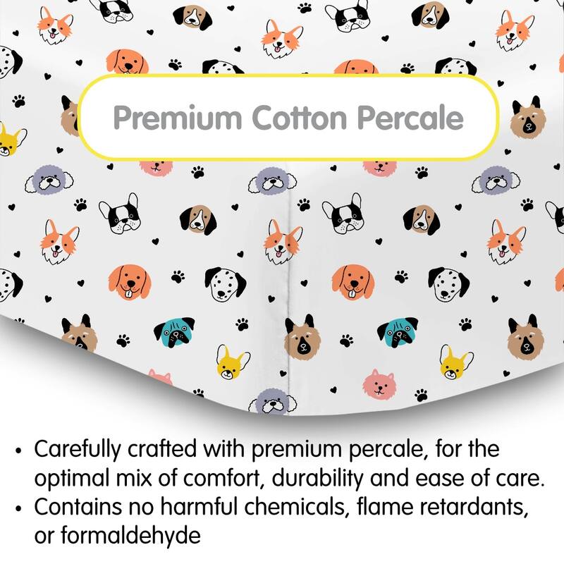 BreathableBaby Cotton Percale Fitted Sheet, For 52" x 28"/132 x 71 cm Crib & Toddler Bed Mattress, Prints (2-Pack)