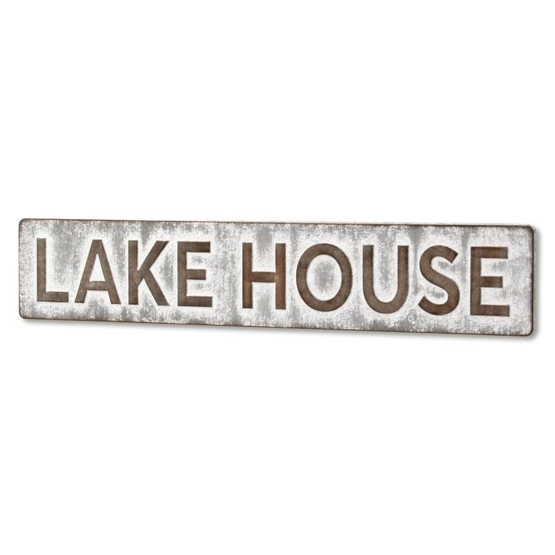 Rectangular Galvanized "Lake House" Wall Sign - 36.25"