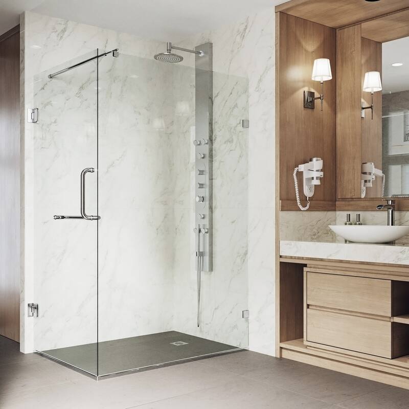 VIGO Pacifica 46"D x 34"W x 73"H Frameless Hinged Shower Enclosure