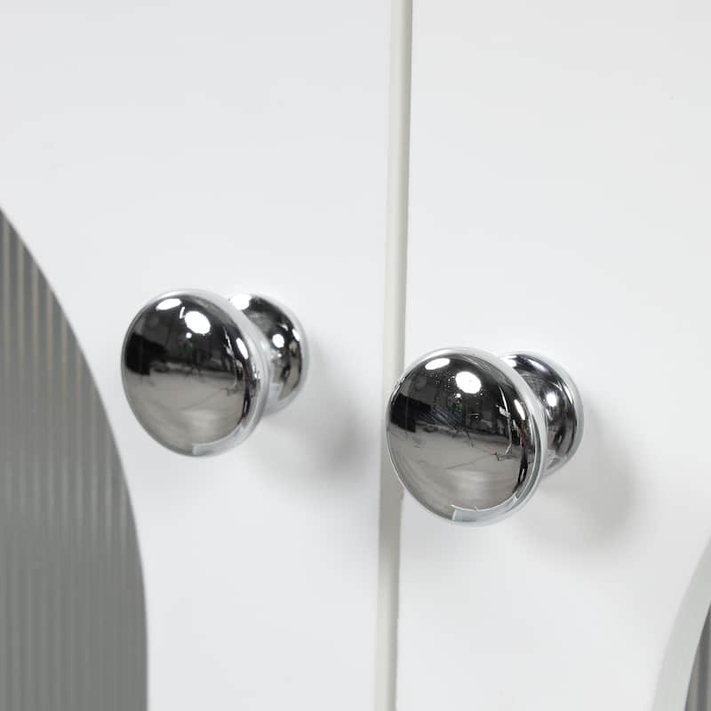 24" Vanity Cabinet for Bathroom with Sink, 2 Oval Hazy Glass Doors, Drawer, Adjustable Shelf and Silver Metal Knobs