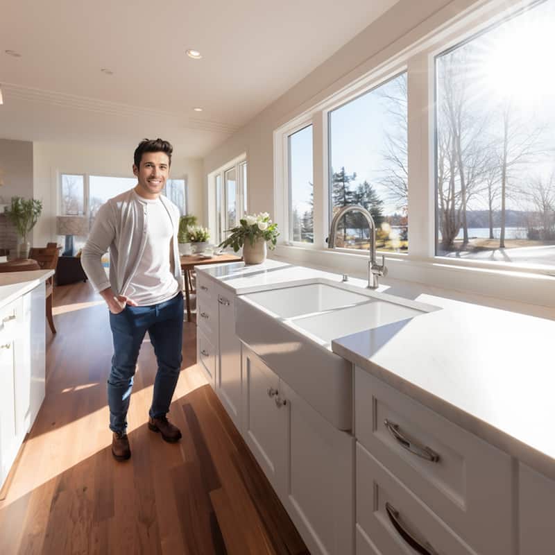 Turner Crisp White Fireclay 33" Double Bowl Farmhouse Apron Front Undermount Kitchen Sink and Drains
