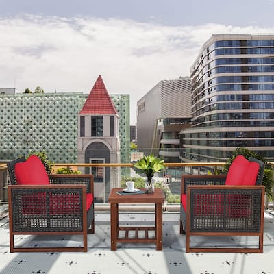 3PCS Patio Wicker Furniture Set Rattan Outdoor Sofa Set with Cushion