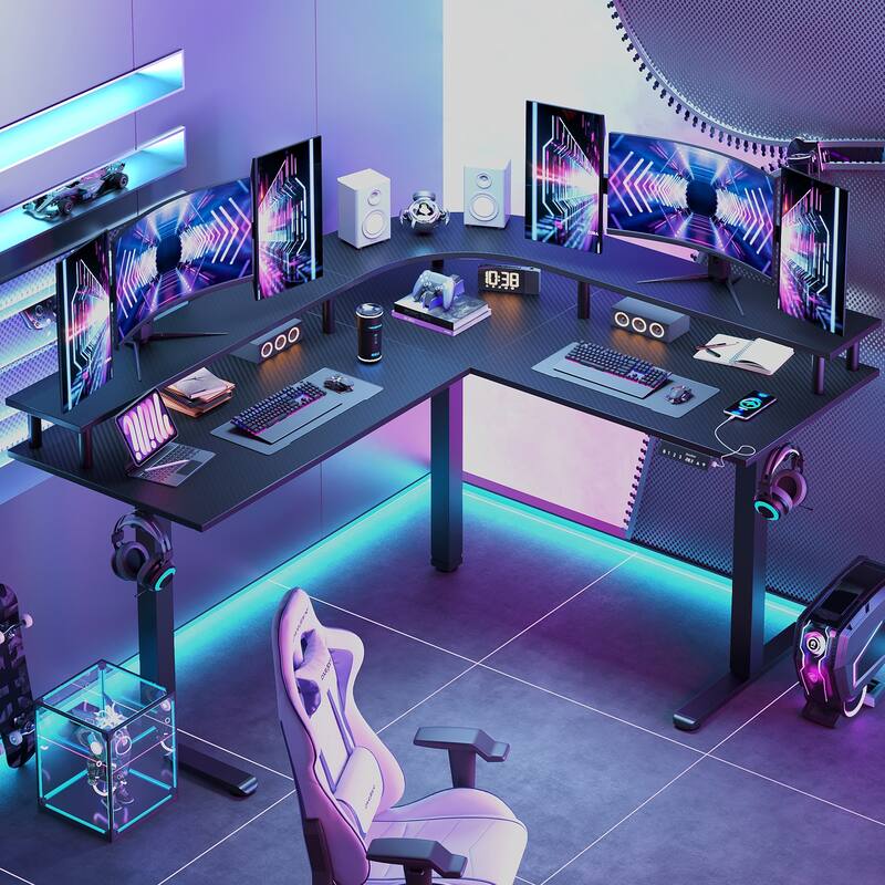 63" L Shaped Standing Desk Gaming Desk with Adjustable Height Ergonomic Monitor Stand Corner Desk
