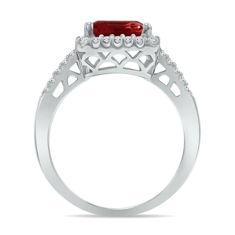 Marquee Jewels 2 1/2 Carat TW Emerald Cut Garnet Diamond Ring in 10K White Gold