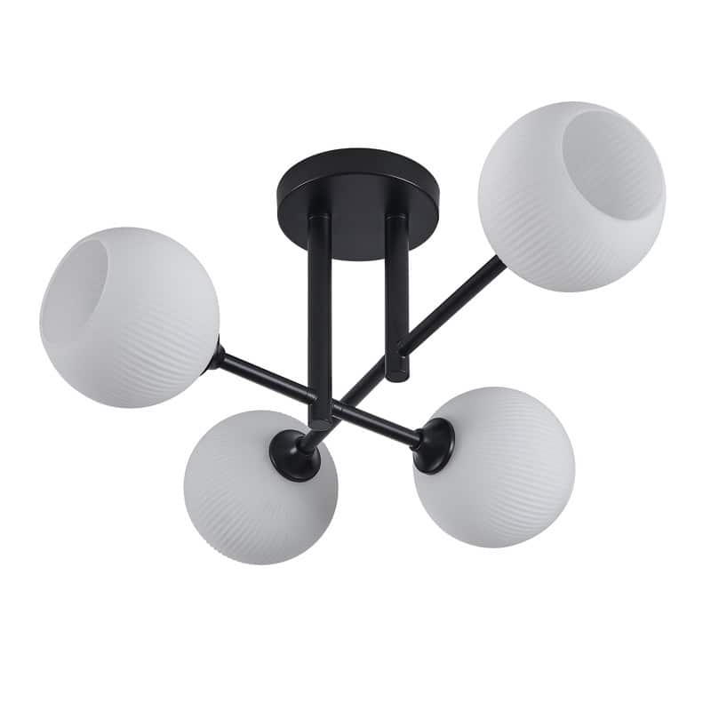 KAWOTI 4-light Modern Semi-flush Mount with Frosted White Ribbed Glass Shade - L23" * W18" * H9.63"