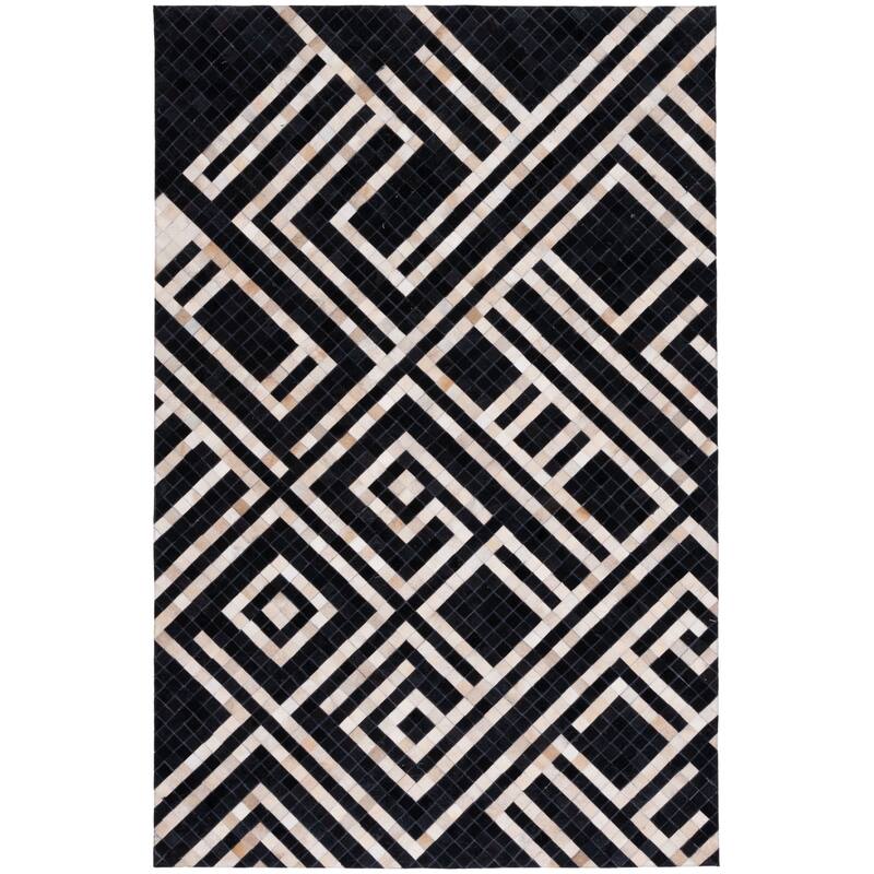 SAFAVIEH Handmade Studio Leather Kacey Modern & Contemporary Leather - 6' x 6' Square - Black/Ivory - Square