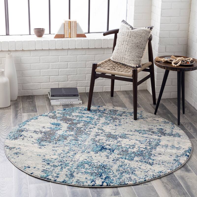 Livabliss Aveza Modern Abstract Polypropylene Area Rug - Blue - 5'3" Round