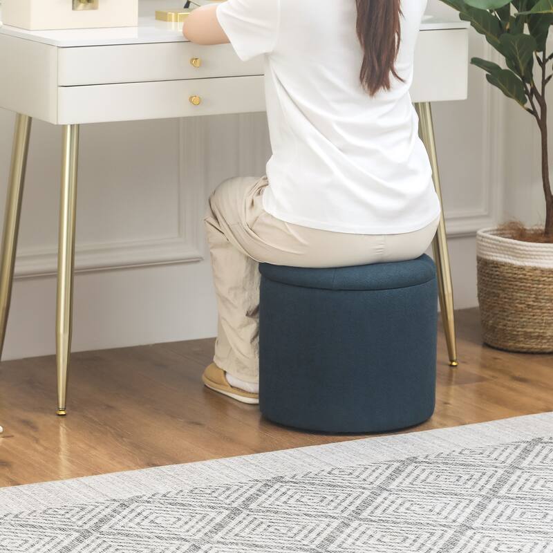 Adeco Round Storage Ottoman Footrest Stool With Removable Lid