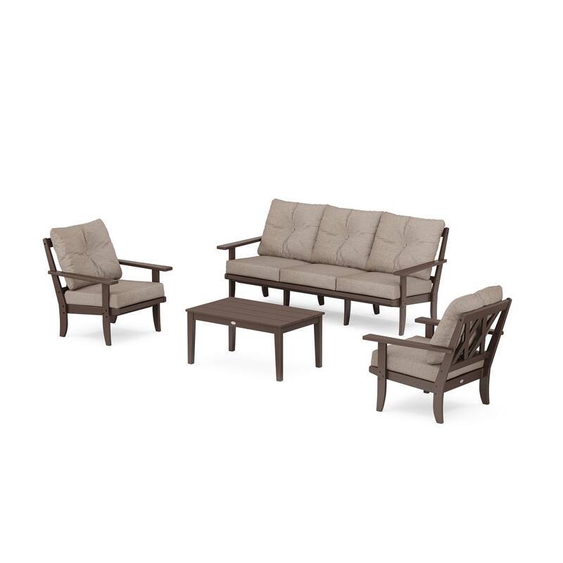 POLYWOOD Canyon 4-Piece Deep Seating Set with Sofa - Mahogany / Spiced Burlap