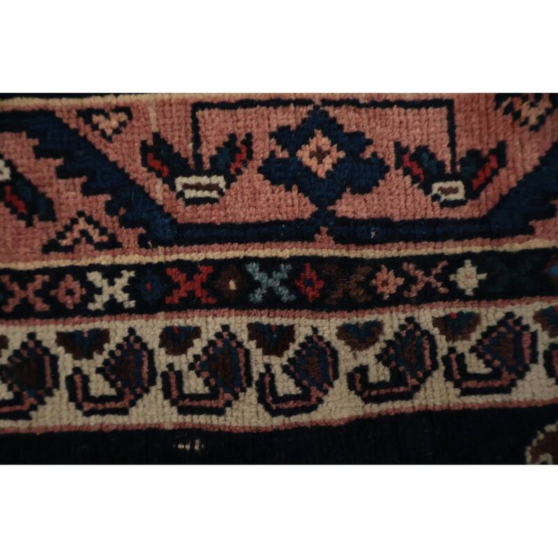 Hand Knotted Oriental 100% Wool Carpet Traditional Geometric Navy Blue & Blues Afshar Area Rug - 3' 10'' X 3' 1''