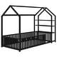 preview thumbnail 8 of 10, Twin Size Metal House Bed with Fence and Detachable Storage Shelves, Black