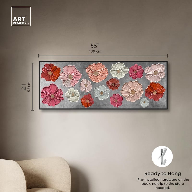 Floral Impasto Silver Panoramic Canvas by Art Remedy