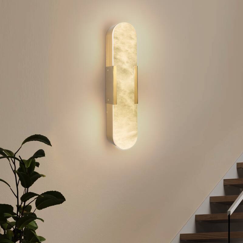 Natural Marble and Gold Wall Sconce Set of 2