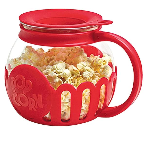 Ecolution Micro Pop 3 Quart Glass Silicone Microwave Popcorn Popper Red New
