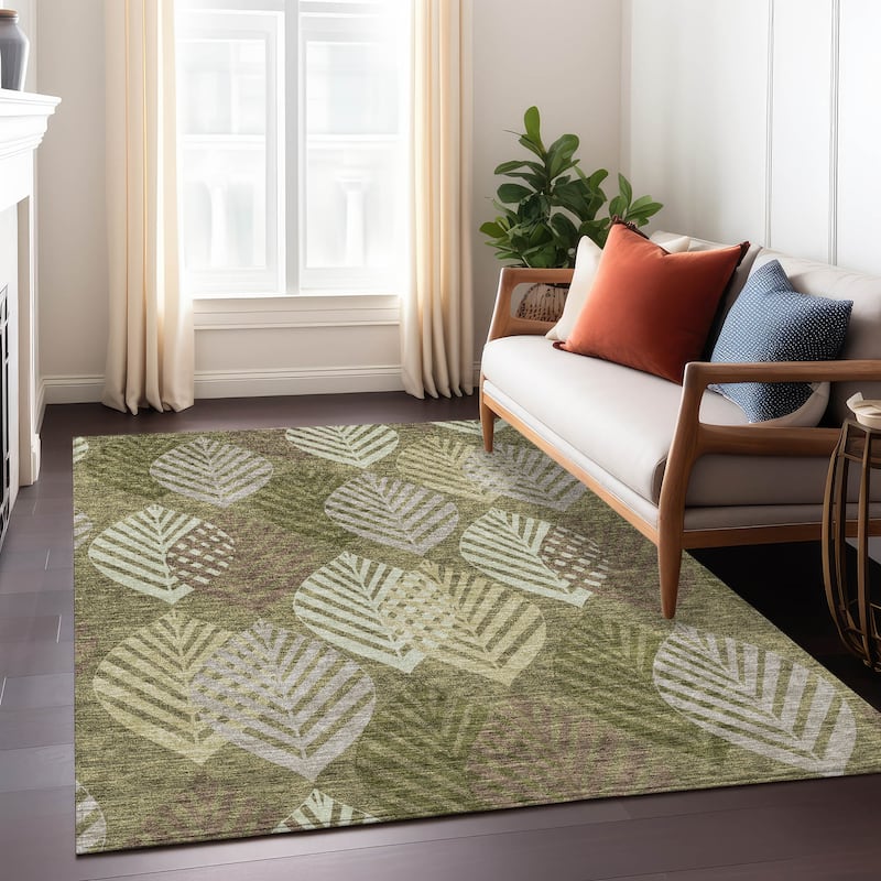 Machine Washable Indoor/ Outdoor Chantille Casual Palm Leaf Rug