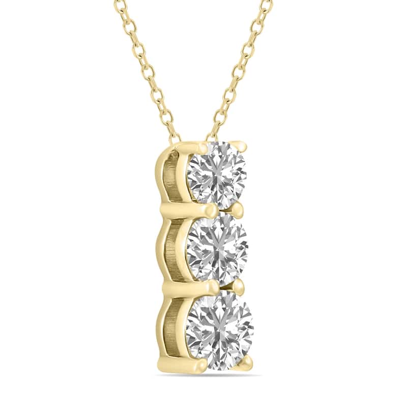 Marquee 1 CTW Lab Grown Diamond Three Stone Pendant in 14K Yellow Gold
