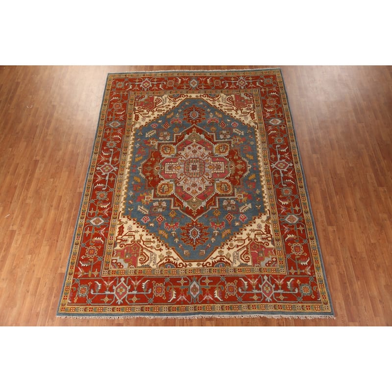 Geometric Heriz Serapi Oriental Area Rug Handmade Wool Carpet - 8'9"x 11'8"