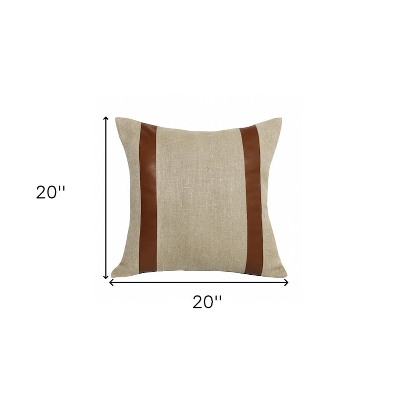 20" X 20" Beige And Brown Linen Striped Zippered Pillow