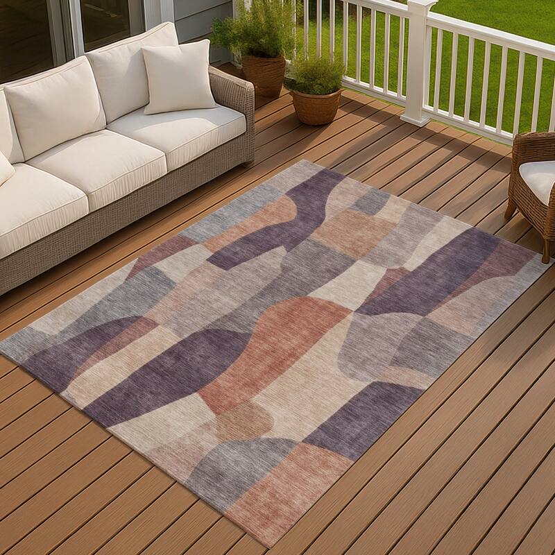 Machine Washable Indoor/ Outdoor Contemporary Layers Chantille Rug - Plum - 10' x 14'