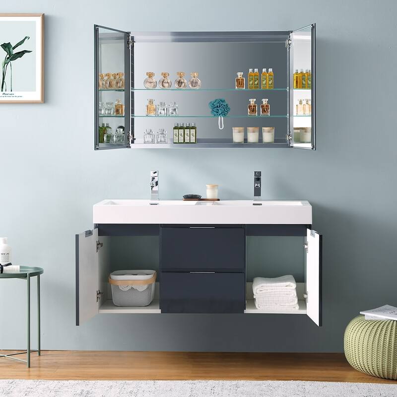 Fresca Senza 48" Wall Mounted / Floating Double Vanity Set with Wood