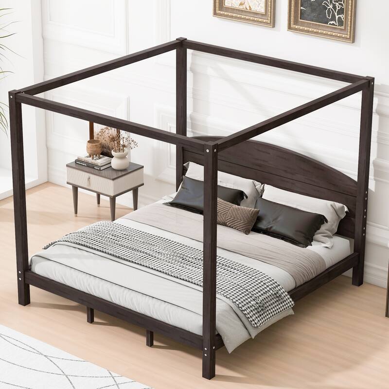 Canopy Platform Bed with Headboard and Footboard,With Slat Support Leg
