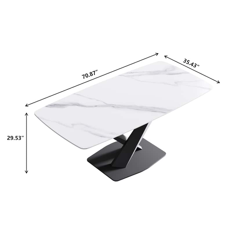 71" Modern Dining Table with Slate Stone Top and Metal Legs, Marble Dining Table