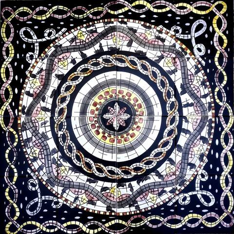 24in x 24in Mosaic Medallion Design 16pc Tile Ceramic Wall Mural