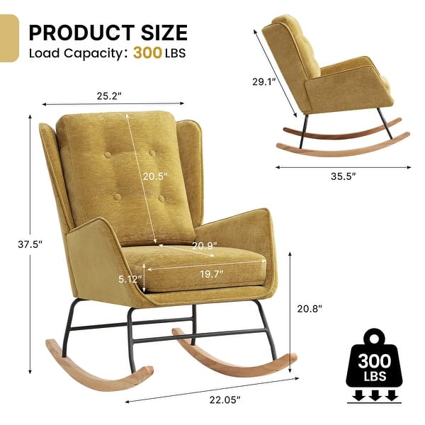 dimension image slide 9 of 10, HOMYKA 25.2” Wide Rocking Chair with Button Accents for Nurseries